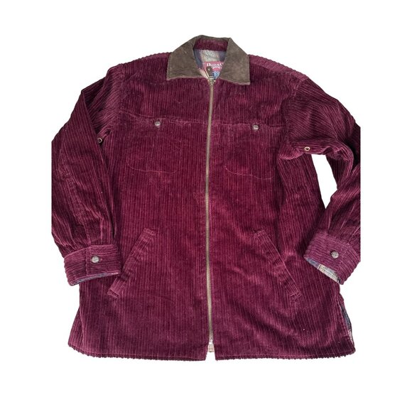 vintage QVC Denim & Co. Plum Corduroy Womens Small Zip Jacket Leather collar - Picture 1 of 13